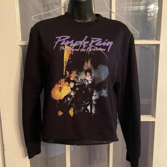 *RETRO* Prince and the Revolution Purple Rain size Small black crop top long - Picture 1 of 8